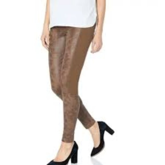 Lysse Trent Ponte Knit Leggings Faux Embossed Suede Bison Brown Size Large - Picture 1 of 9